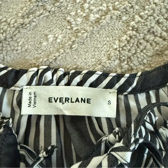 Everlane striped blouse shirt cream bone black button front tie tencel small - Picture 3 of 10